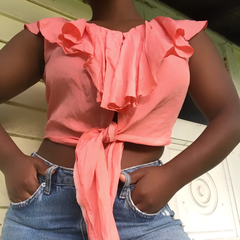 90s Silk Crop Ruffle Blouse